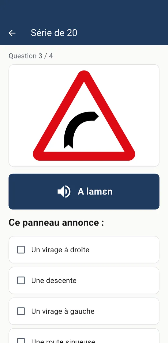A highway-code question, with its Bambara voice